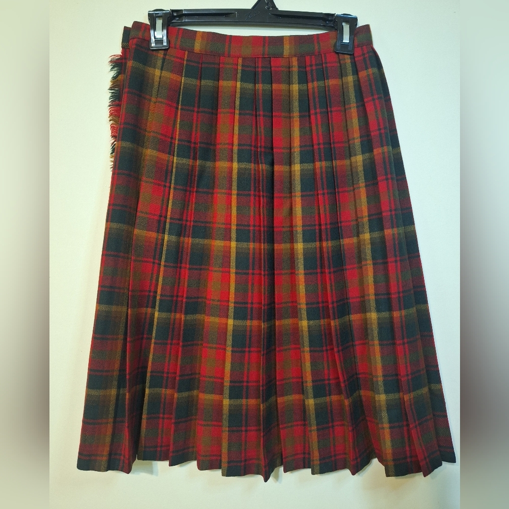 Vintage handmade wool red tartan plaid school girl skirt kilt small midi - Picture 2 of 6